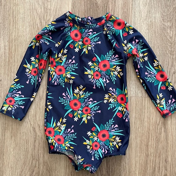 Cat and Jack One Piece Swimsuit, Navy with Floral Print - 2T - Picture 7 of 8